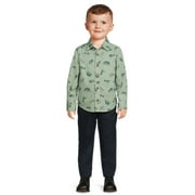 Wrangler Toddler Boys’ Long Sleeve Printed Poplin Shirt and Pants Set, 2-Piece, Size 2T-4T